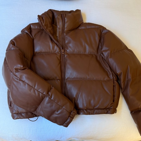Aritzia Jackets & Blazers - Aritzia Brown Leather Puffer Jacket